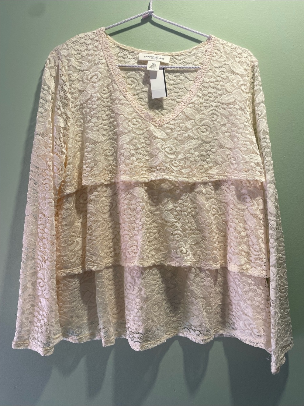 Skye's the Limit Cream Lace Tiered V-Neck Blouse